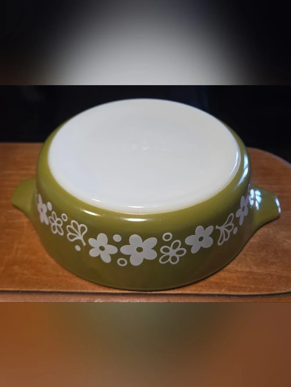 SUPER CUTE Pyrex Spring Blossom Green White Crazy Daisy Casserole 471-B, 1 Pint